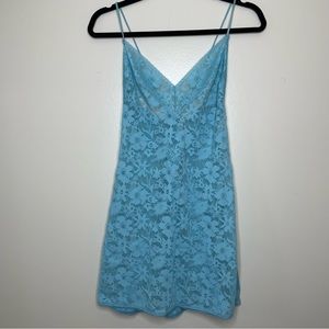 blue lace slip dress